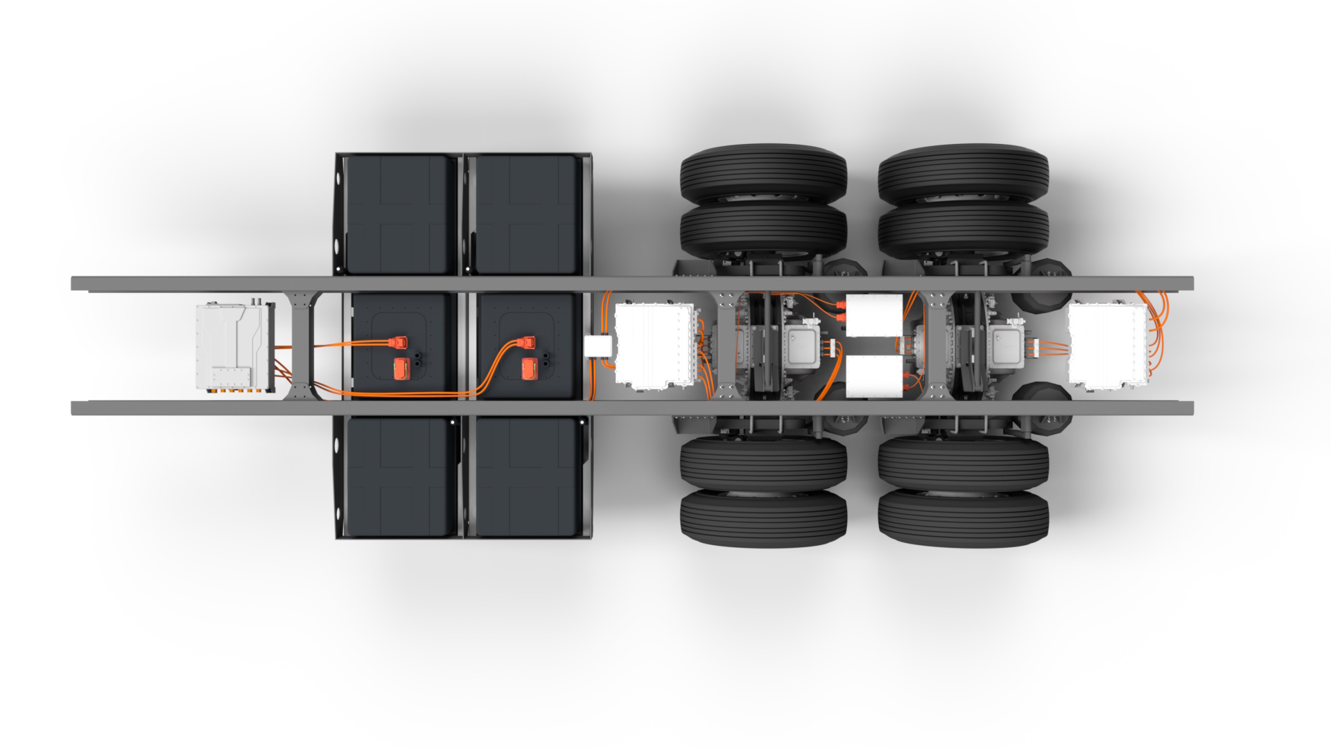 Powered trailer kit integrated into trailer chassis - top view